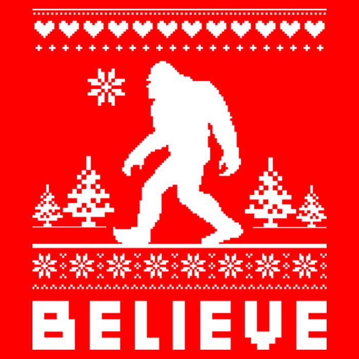 Bigfoot Believe Ugly Christmas Sweater Sasquatch Garment-Dyed Heavyweight T-Shirt