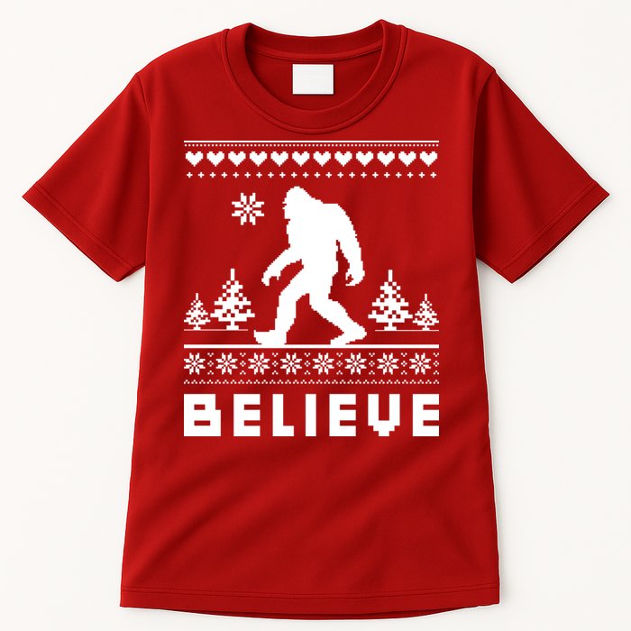 Bigfoot Believe Ugly Christmas Sweater Sasquatch Tall T-Shirt