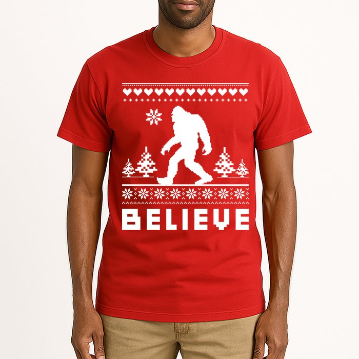 Bigfoot Believe Ugly Christmas Sweater Sasquatch Tall T-Shirt