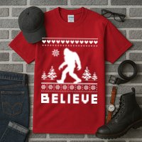 Bigfoot Believe Ugly Christmas Sweater Sasquatch Tall T-Shirt