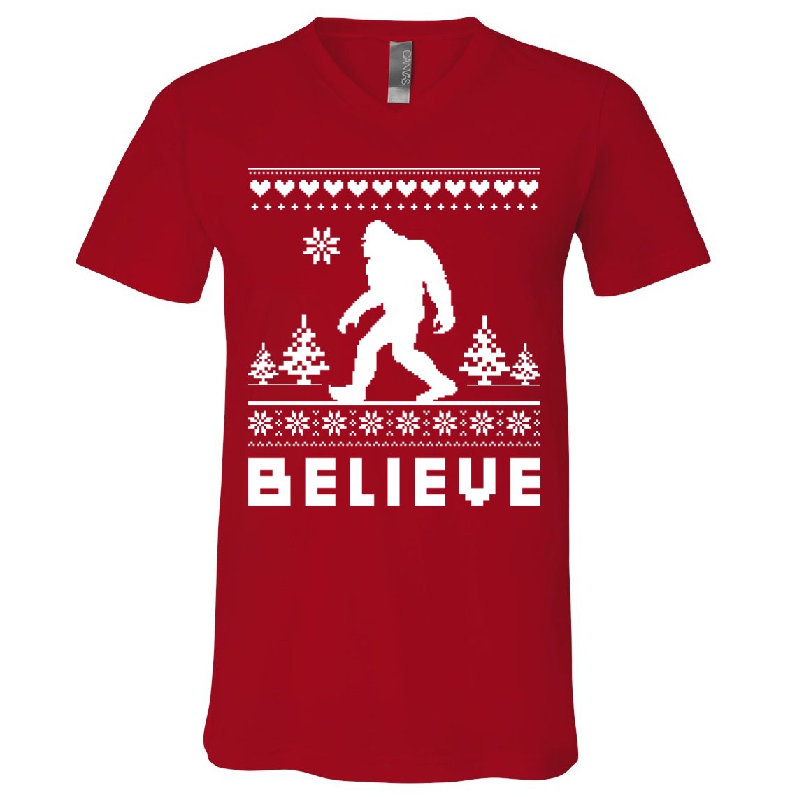Bigfoot Believe Ugly Christmas Sweater Sasquatch V-Neck T-Shirt