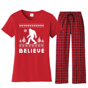 Bigfoot Believe Ugly Christmas Sweater Sasquatch Women's Flannel Pajama Set