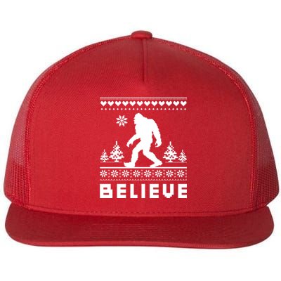 Bigfoot Believe Ugly Christmas Sweater Sasquatch Flat Bill Trucker Hat