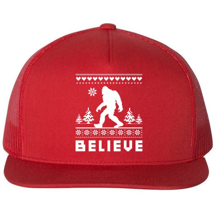 Bigfoot Believe Ugly Christmas Sweater Sasquatch Flat Bill Trucker Hat