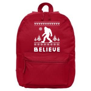 Bigfoot Believe Ugly Christmas Sweater Sasquatch 16 in Basic Backpack