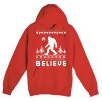 Bigfoot Believe Ugly Christmas Sweater Sasquatch Premium Pullover Hoodie