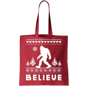 Bigfoot Believe Ugly Christmas Sweater Sasquatch Tote Bag