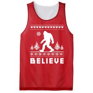 Bigfoot Believe Ugly Christmas Sweater Sasquatch Mesh Reversible Basketball Jersey Tank