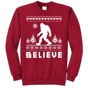 Bigfoot Believe Ugly Christmas Sweater Sasquatch Tall Sweatshirt