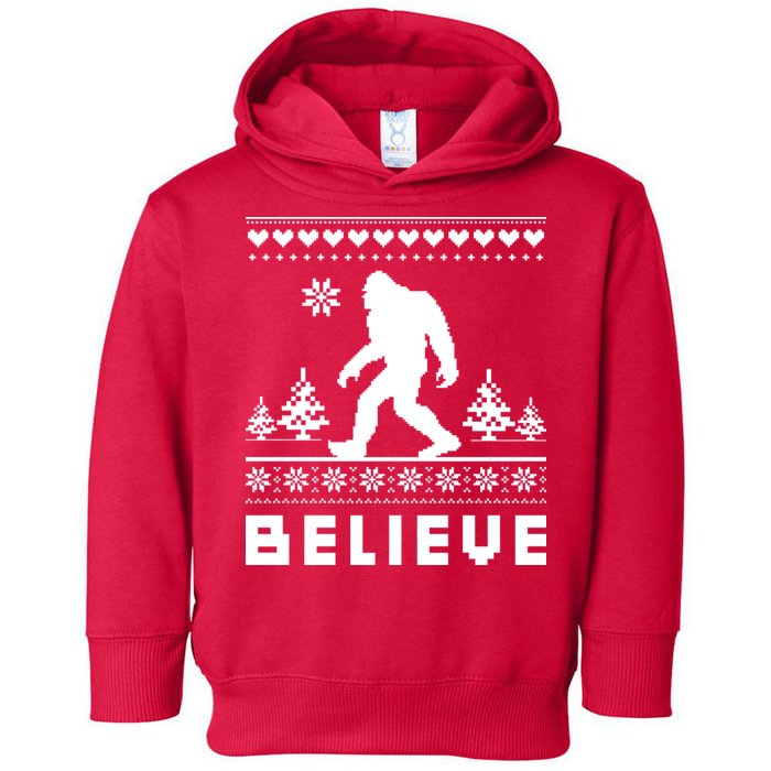 Bigfoot Believe Ugly Christmas Sweater Sasquatch Toddler Hoodie