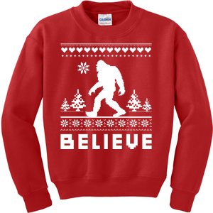 Bigfoot Believe Ugly Christmas Sweater Sasquatch Kids Sweatshirt