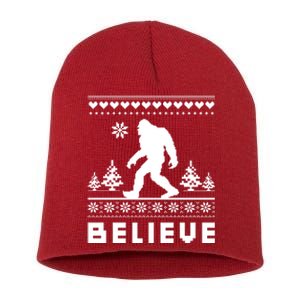 Bigfoot Believe Ugly Christmas Sweater Sasquatch Short Acrylic Beanie