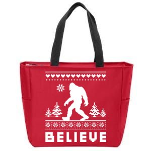 Bigfoot Believe Ugly Christmas Sweater Sasquatch Zip Tote Bag