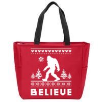 Bigfoot Believe Ugly Christmas Sweater Sasquatch Zip Tote Bag