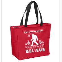 Bigfoot Believe Ugly Christmas Sweater Sasquatch Zip Tote Bag