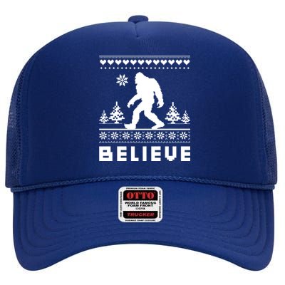 Bigfoot Believe Ugly Christmas Sweater Sasquatch High Crown Mesh Back Trucker Hat