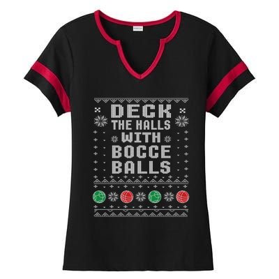 Bocce Balls Ugly Christmas Pattern Italian Gift Ladies Halftime Notch Neck Tee