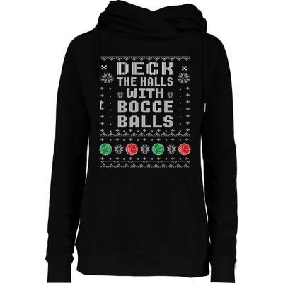 Bocce Balls Ugly Christmas Pattern Italian Gift Womens Funnel Neck Pullover Hood