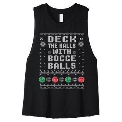 Bocce Balls Ugly Christmas Pattern Italian Gift Women's Racerback Cropped Tank