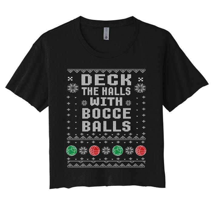 Bocce Balls Ugly Christmas Pattern Italian Gift Women's Crop Top Tee