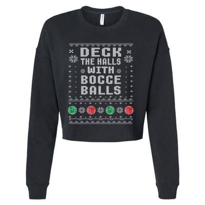 Bocce Balls Ugly Christmas Pattern Italian Gift Cropped Pullover Crew