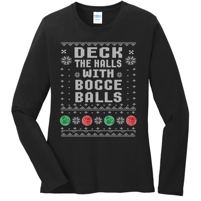 Bocce Balls Ugly Christmas Pattern Italian Gift Ladies Long Sleeve Shirt