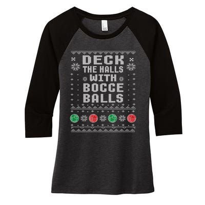 Bocce Balls Ugly Christmas Pattern Italian Gift Women's Tri-Blend 3/4-Sleeve Raglan Shirt