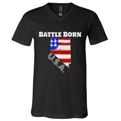 Battle Born Usa Nevada State V-Neck T-Shirt