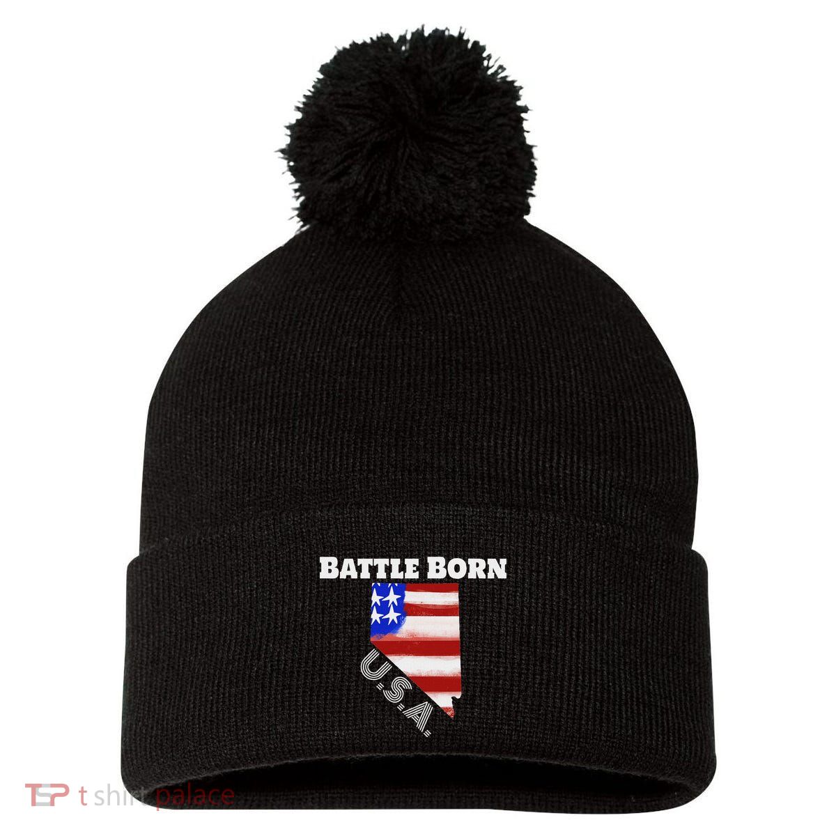 Battle Born Usa Nevada State Pom Pom 12in Knit Beanie