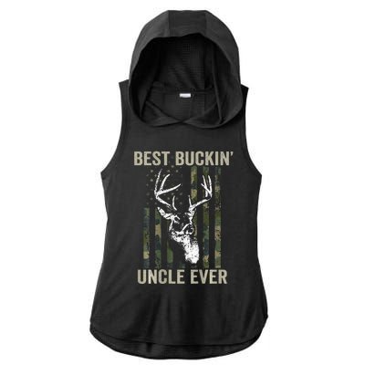 Best Buckin Uncle Ever Whitetail Buck Deer USA ON BACK Ladies PosiCharge Tri-Blend Wicking Draft Hoodie Tank