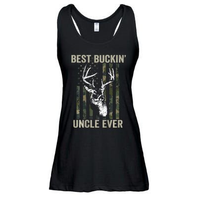 Best Buckin Uncle Ever Whitetail Buck Deer USA ON BACK Ladies Essential Flowy Tank