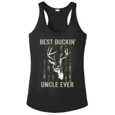 Best Buckin Uncle Ever Whitetail Buck Deer USA ON BACK Ladies PosiCharge Competitor Racerback Tank