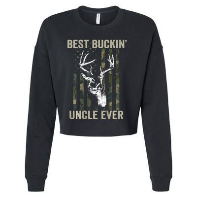 Best Buckin Uncle Ever Whitetail Buck Deer USA ON BACK Cropped Pullover Crew