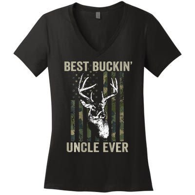 Best Buckin Uncle Ever Whitetail Buck Deer USA ON BACK Women's V-Neck T-Shirt