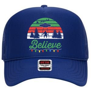 Bigfoot Believe Ufo Aliens Santa Claus Reindeer Christmas Great Gift High Crown Mesh Back Trucker Hat