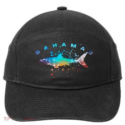 Bahamas Beach Vacation Great White Shark Art Vintage Graphic Gift 7-Panel Snapback Hat