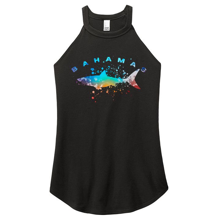Bahamas Beach Vacation Great White Shark Art Vintage Graphic Gift Women's Perfect Tri Rocker Tank