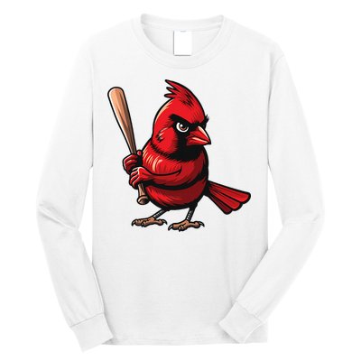Baseball Bird Vintage Baseball Sports Fan Cardinal Long Sleeve Shirt
