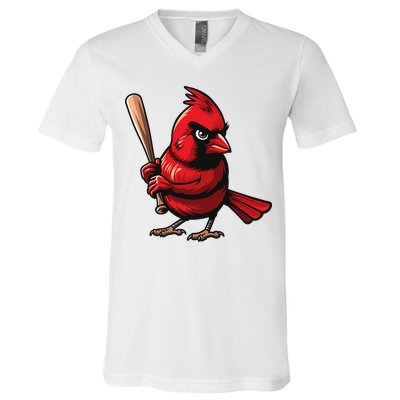 Baseball Bird Vintage Baseball Sports Fan Cardinal V-Neck T-Shirt
