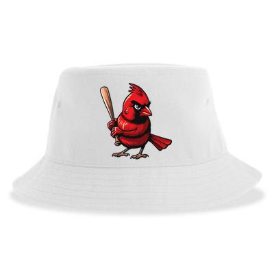 Baseball Bird Vintage Baseball Sports Fan Cardinal Sustainable Bucket Hat