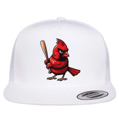 Baseball Bird Vintage Baseball Sports Fan Cardinal Flat Bill Trucker Hat