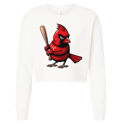 Baseball Bird Vintage Baseball Sports Fan Cardinal Cropped Pullover Crew