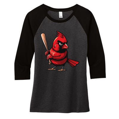 Baseball Bird Vintage Baseball Sports Fan Cardinal Women's Tri-Blend 3/4-Sleeve Raglan Shirt