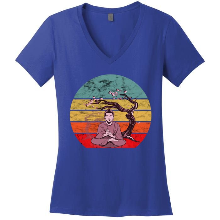 Buddha Buddhist Vajrayana Diwali Shavasana Tra Sunset Cute Gift Women's V-Neck T-Shirt