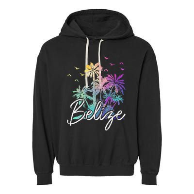 Belize Beach Vintage Palm Trees Vacation Garment-Dyed Fleece Hoodie