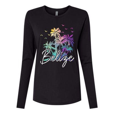 Belize Beach Vintage Palm Trees Vacation Womens Cotton Relaxed Long Sleeve T-Shirt