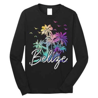 Belize Beach Vintage Palm Trees Vacation Long Sleeve Shirt