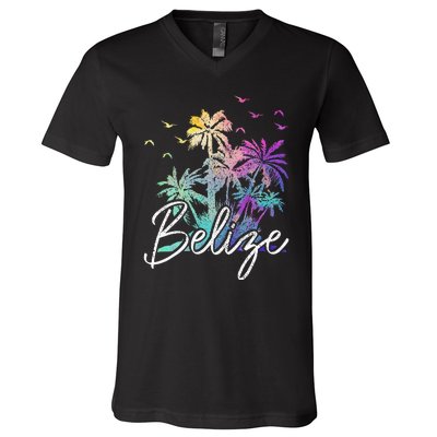 Belize Beach Vintage Palm Trees Vacation V-Neck T-Shirt