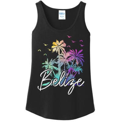 Belize Beach Vintage Palm Trees Vacation Ladies Essential Tank