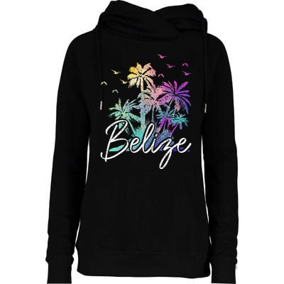 Belize Beach Vintage Palm Trees Vacation Womens Funnel Neck Pullover Hood